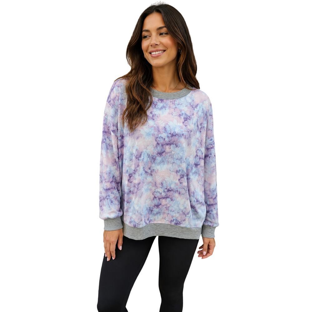 Splendid slub sz XL purple tie dye crew neck sweater comfy lounge winter warm